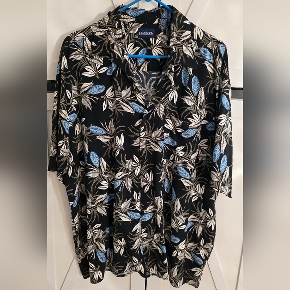 Puritan Other - Puritan Black and Blue Botanical Print Shirt